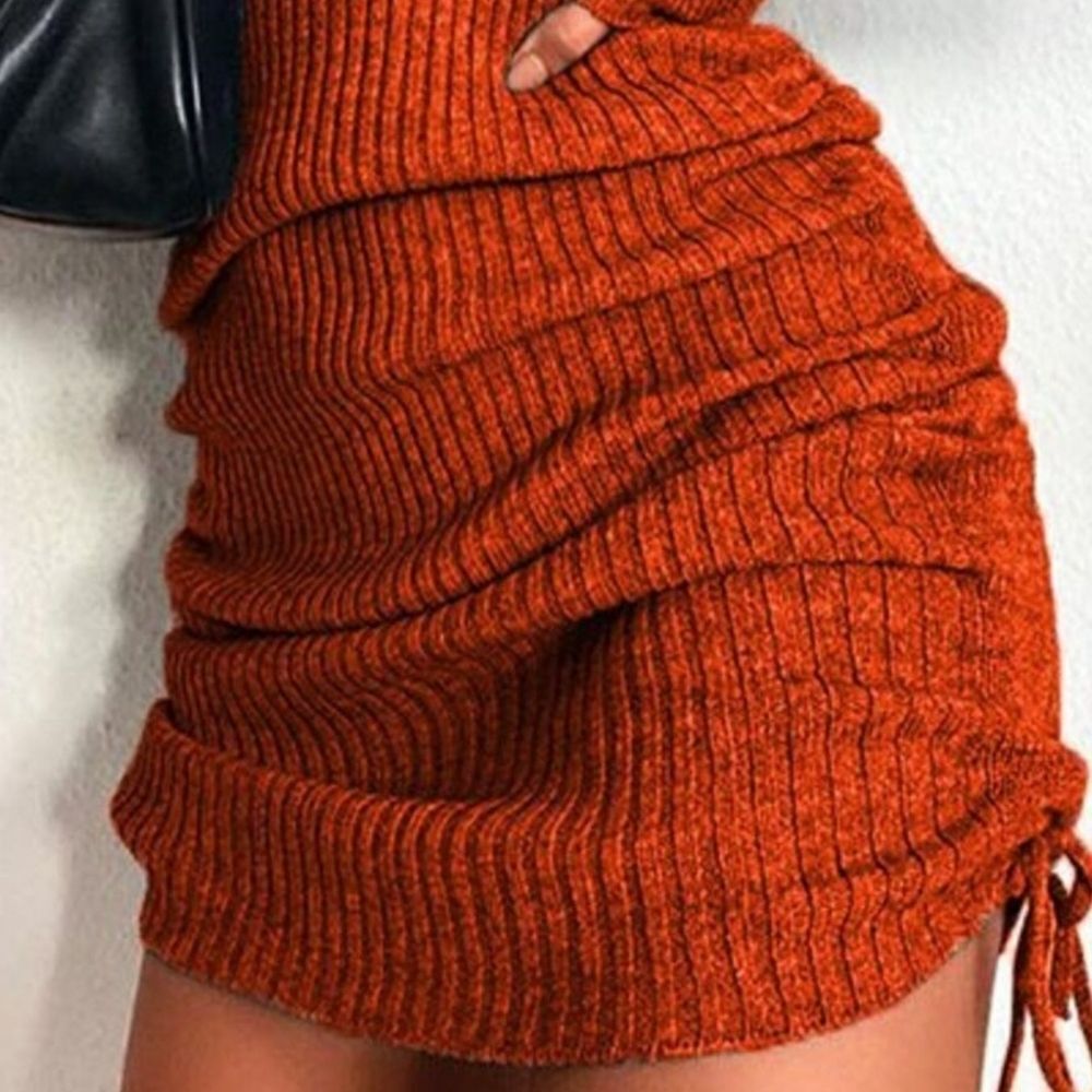 Casual Ruched Sweater Dress Ribbed Knit Drawstring Bodycon Hot Pink size Lg - Picture 4 of 10